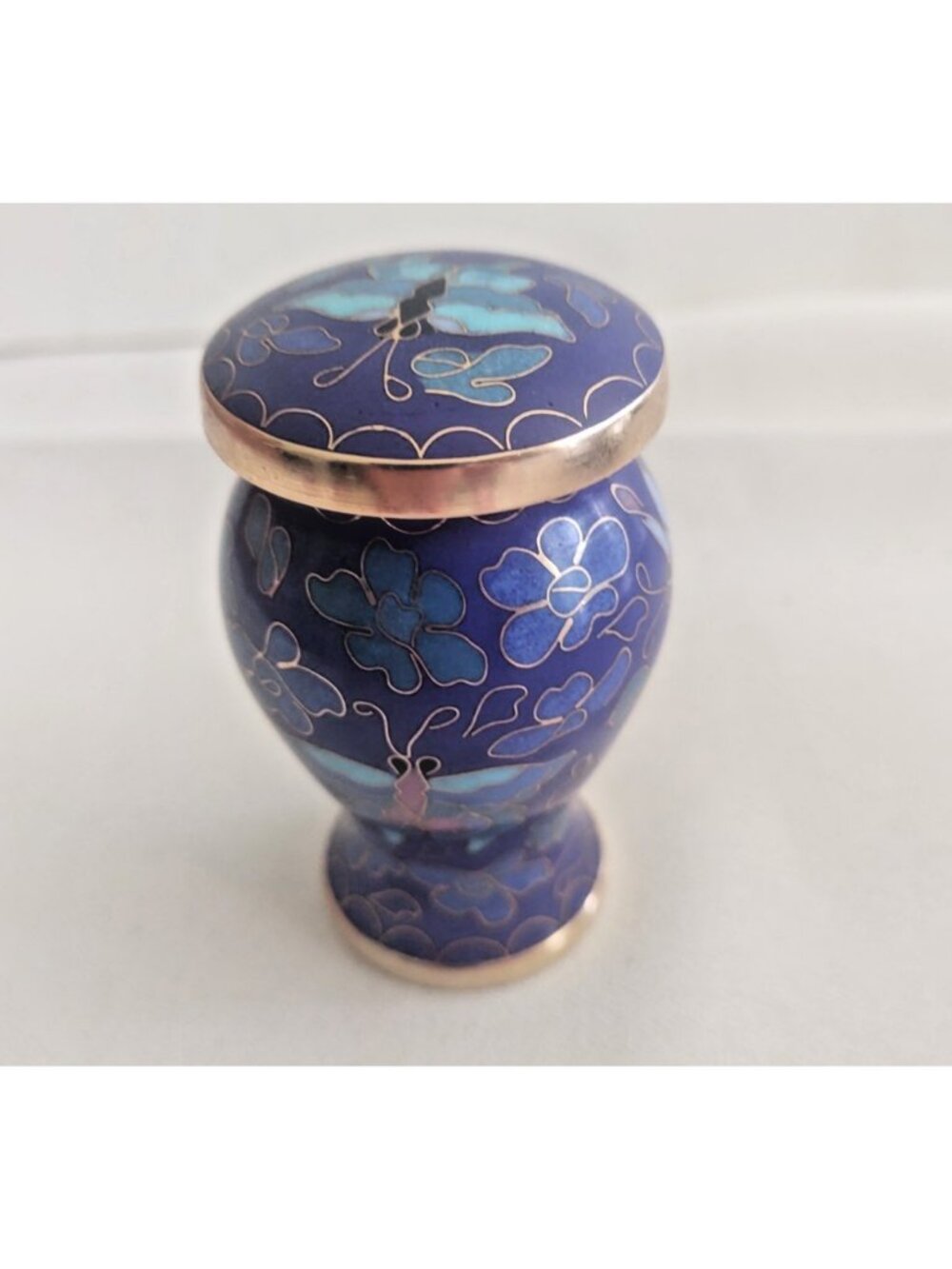 Etienne Butterfly Blue Cloisonne Brass Keepsake Cremation Urn 3.5" x 2"